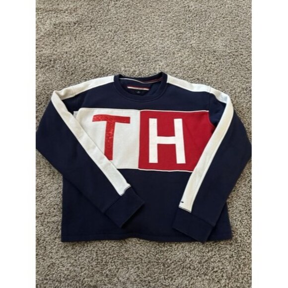 tommy hilfiger Womens Petite Pull Over Boxy Fit Sweater Size Small Petite Logo - Picture 1 of 12